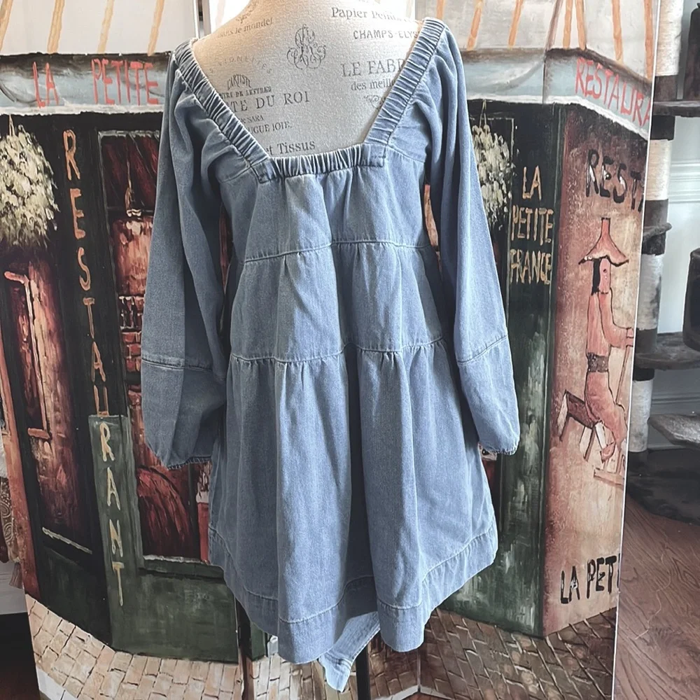 Free People Light Blue Denim Mini Dress - Picture 3 of 8